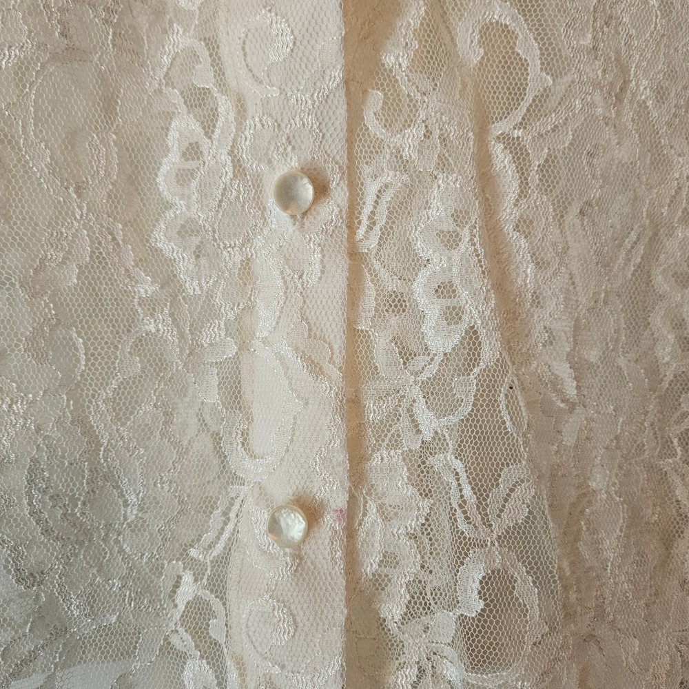 Vintage White Sheer Floral Lace Button Down Large Shirt Top Wedding Delicate - Picture 6 of 11